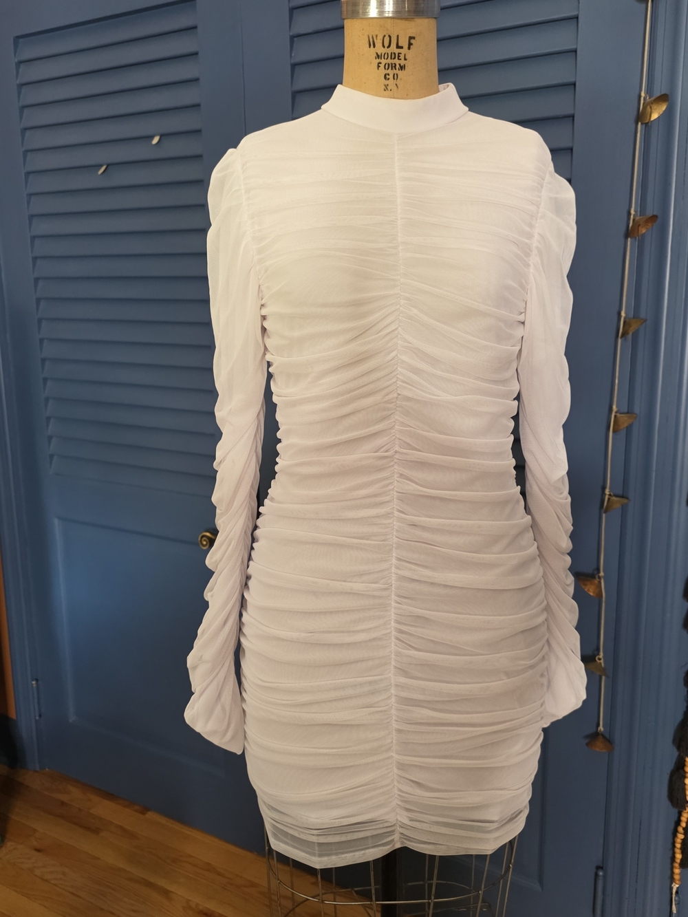 Fashion Nova White Paparazzi Ruched Mesh Mini Dress XL